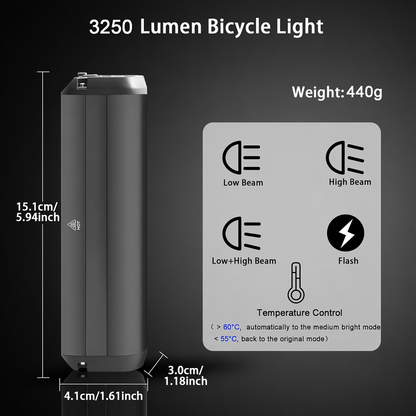 RIDENIX 3250-Lumen Anti-Glare Bike Headlight with 8000mAh Battery